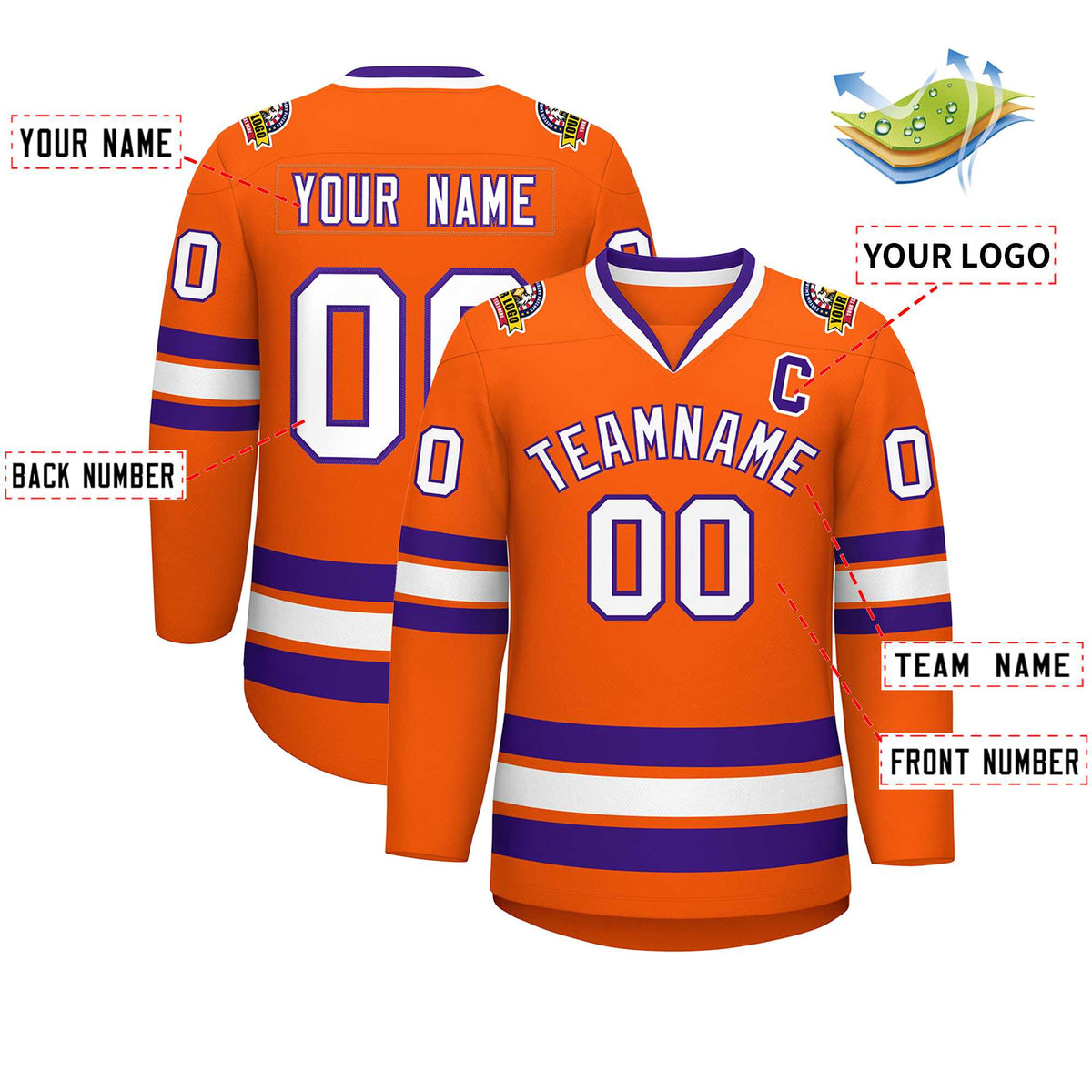 Custom Orange White-Purple Classic Style Hockey Jersey Limited