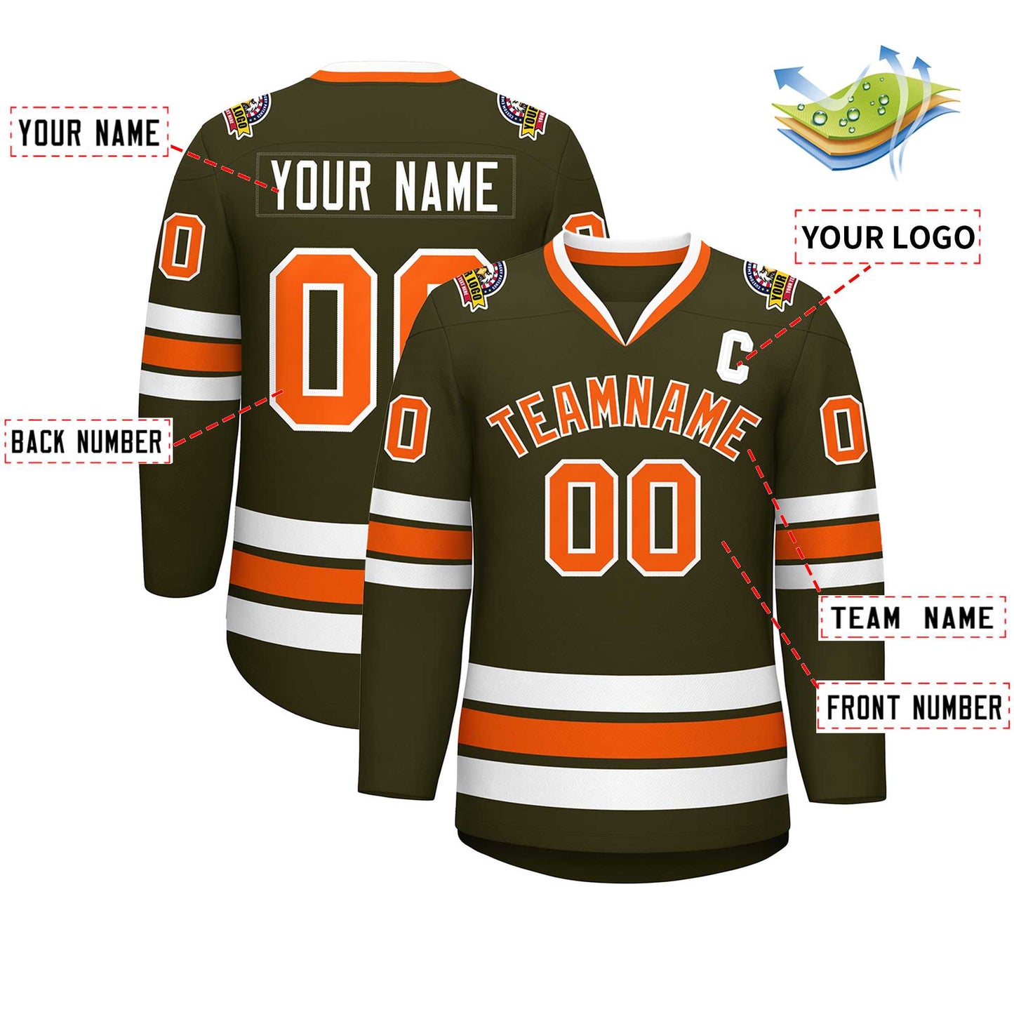 Custom Olive Orange-White Classic Style Hockey Jersey Limited
