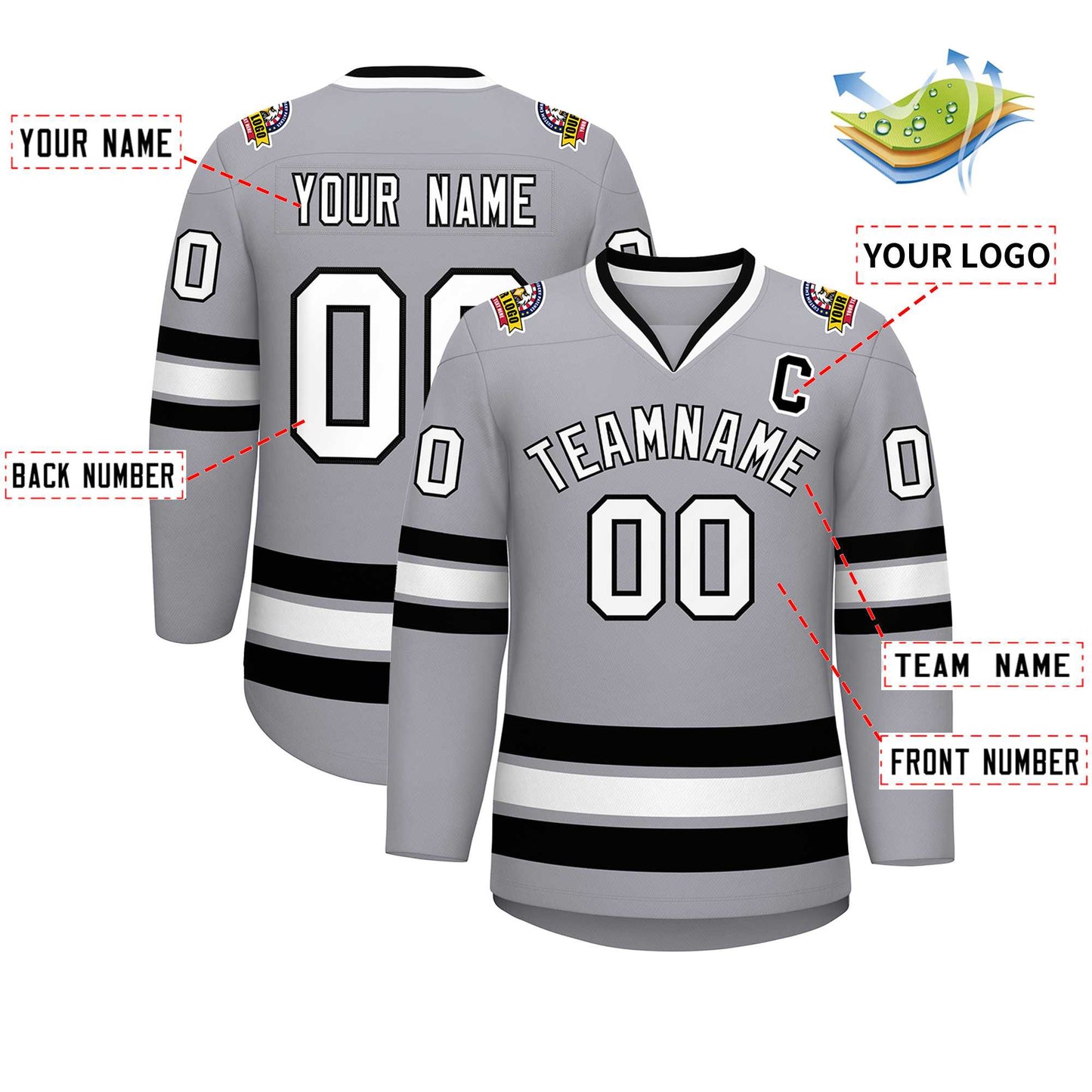 Custom Gray White-Black Classic Style Hockey Jersey Limited