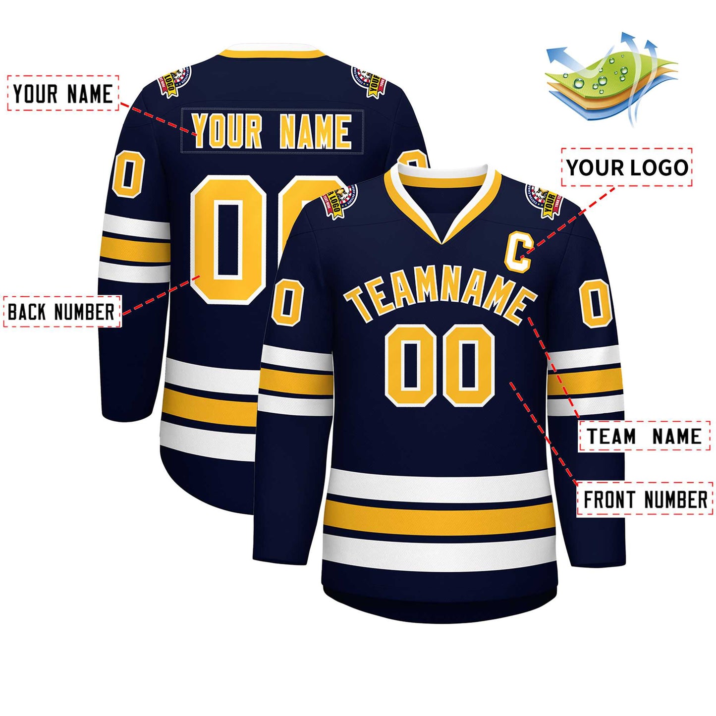 Custom Navy Gold-White Classic Style Hockey Jersey Limited