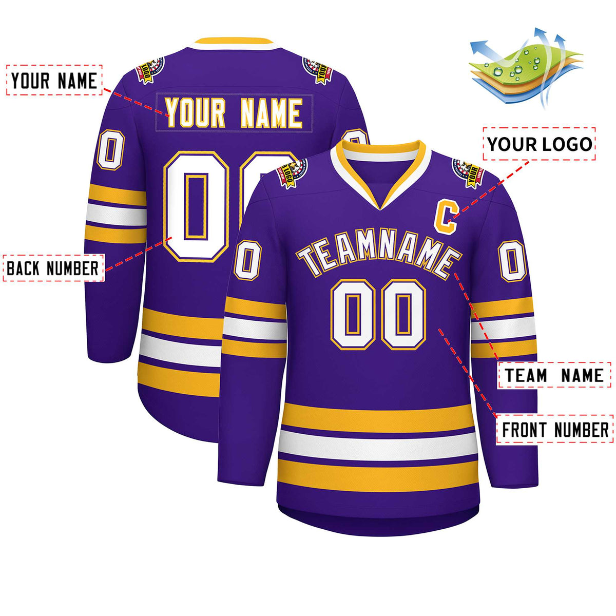 Custom Purple White Purple-Gold Classic Style Hockey Jersey Limited