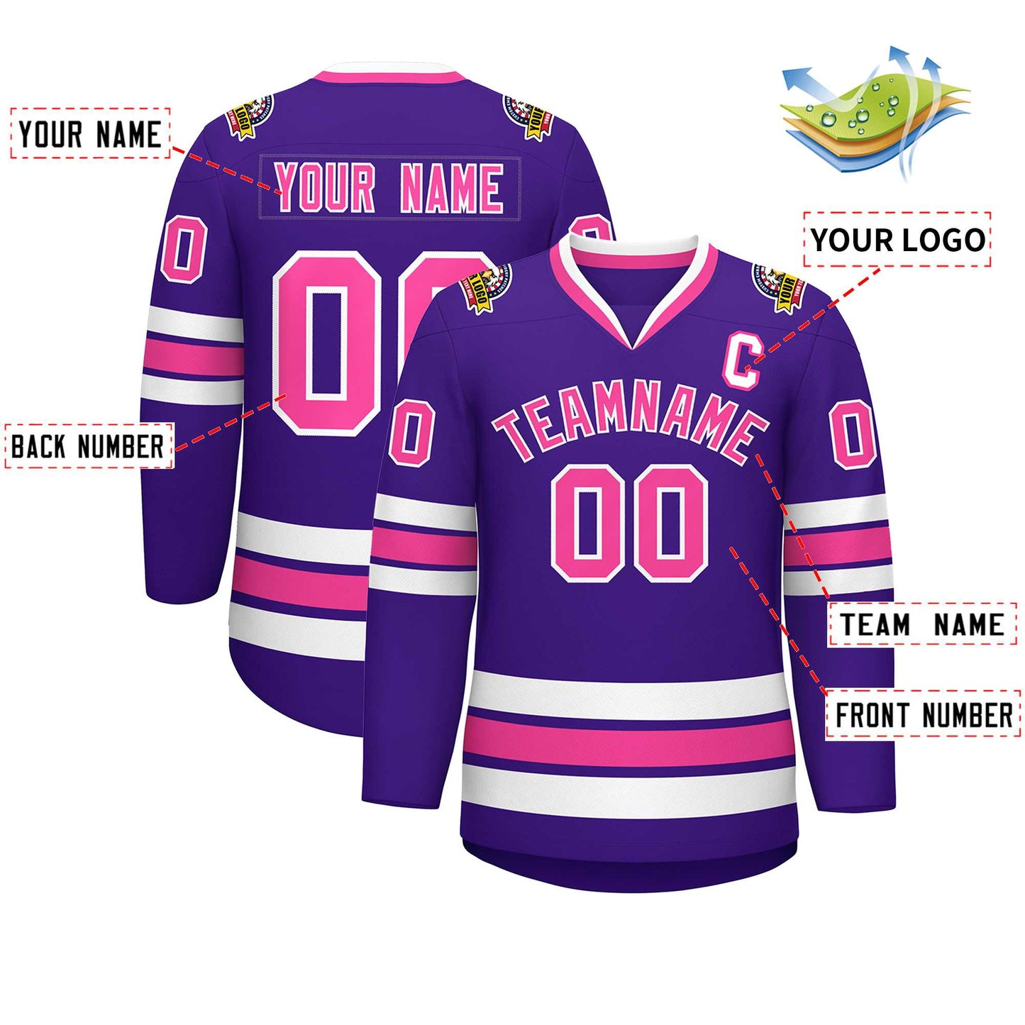 Custom Purple Pink-White Classic Style Hockey Jersey Limited