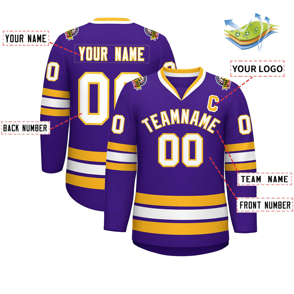 Custom Purple White-Gold Classic Style Hockey Jersey Limited