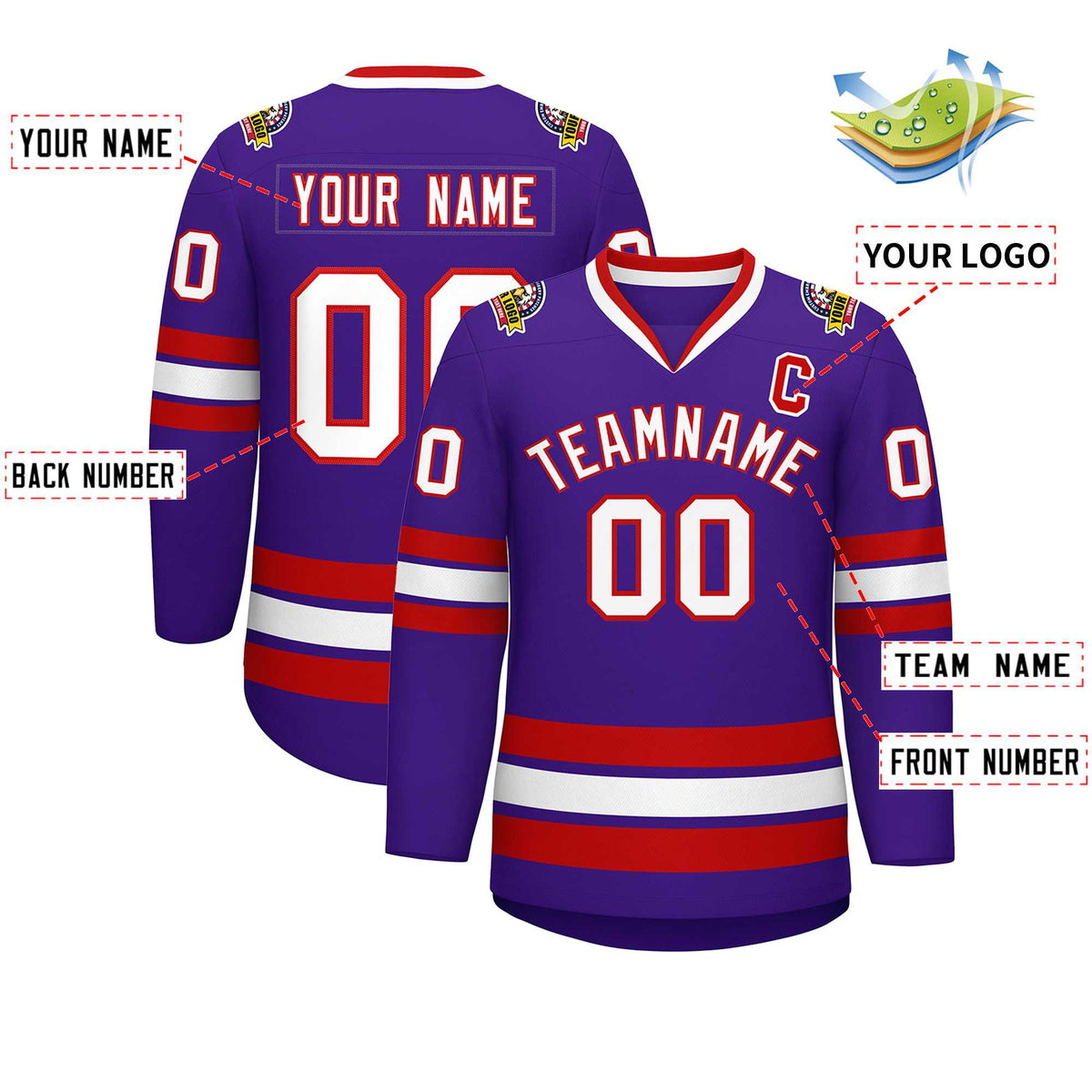 Custom Purple White-Red Classic Style Hockey Jersey Limited