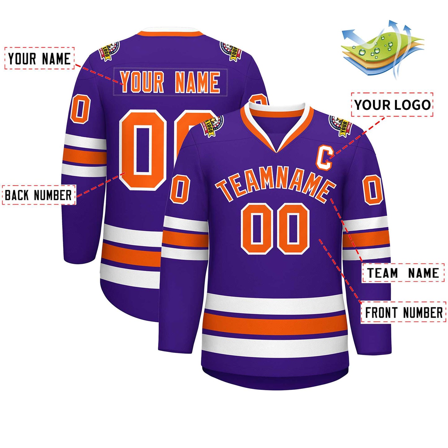 Custom Purple Orange-White Classic Style Hockey Jersey Limited