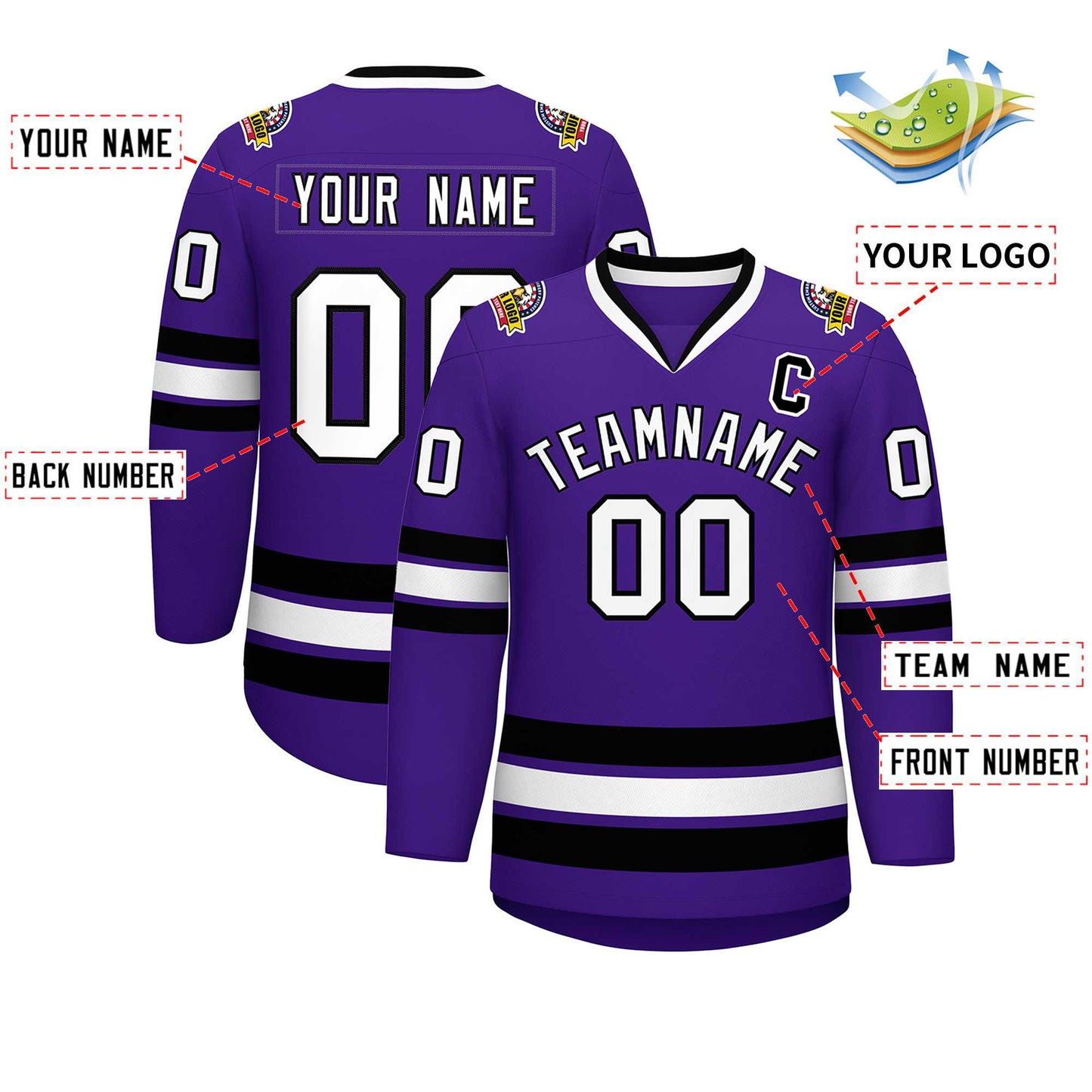 Custom Purple White-Black Classic Style Hockey Jersey Limited