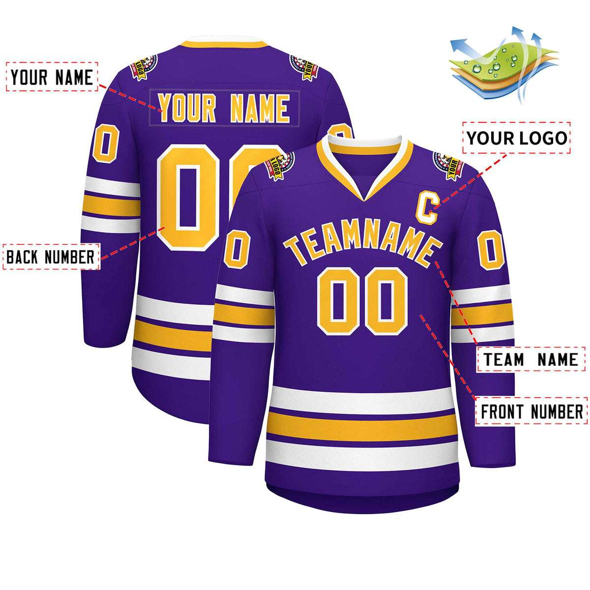 Custom Purple Gold-White Classic Style Hockey Jersey Limited