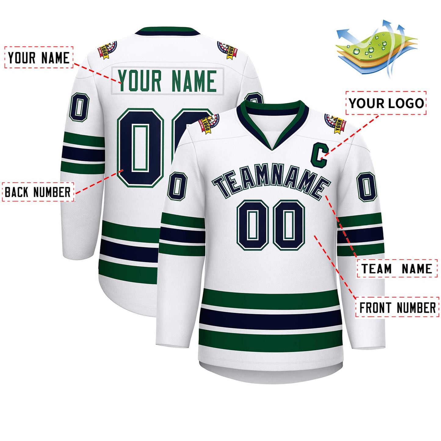 Custom White Navy White-Green Classic Style Hockey Jersey Limited