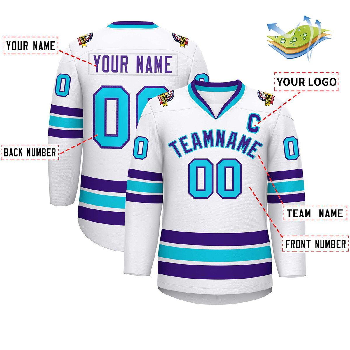 Custom White Purple-Powder Blue Classic Style Hockey Jersey Limited