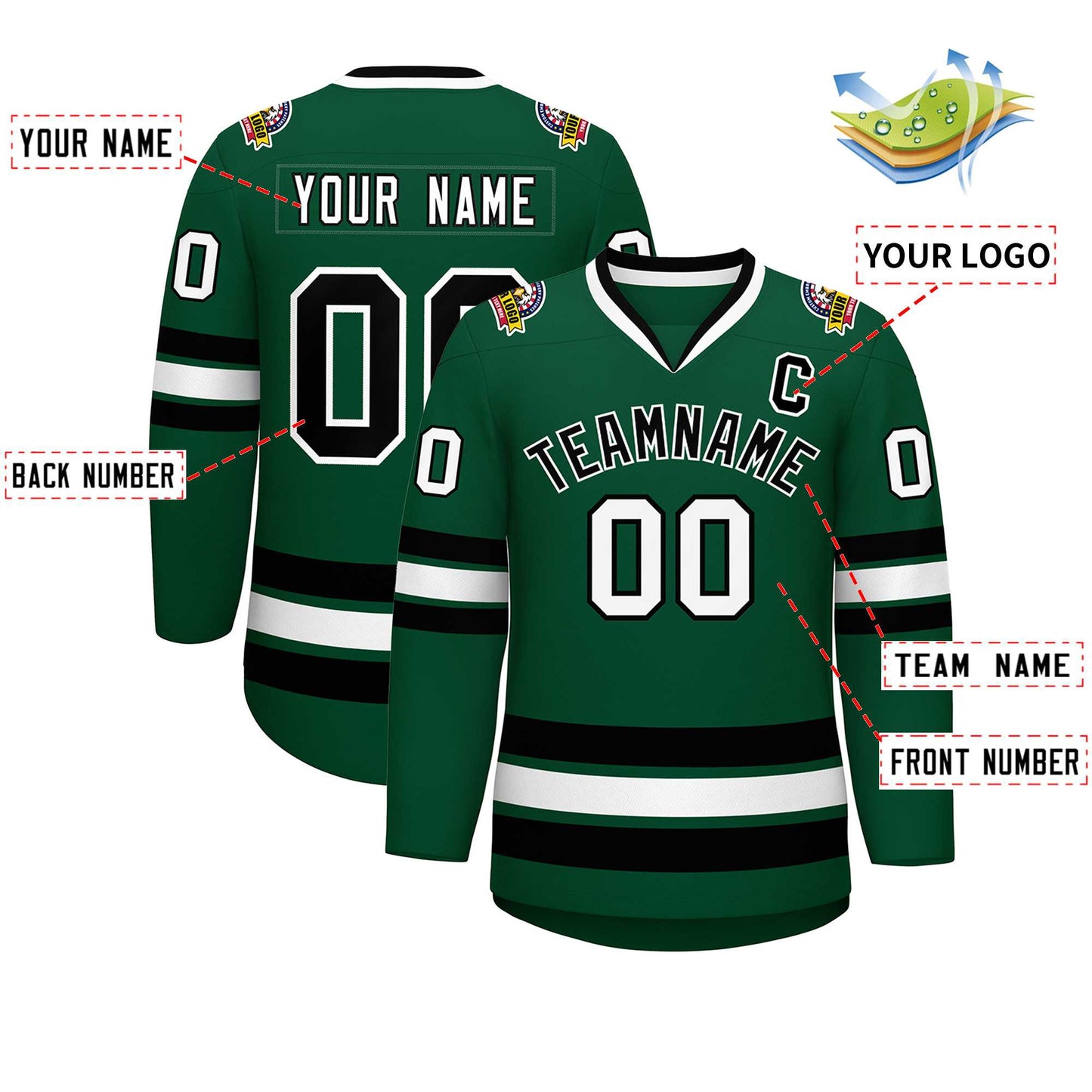 Custom Green Black-White Classic Style Hockey Jersey Limited