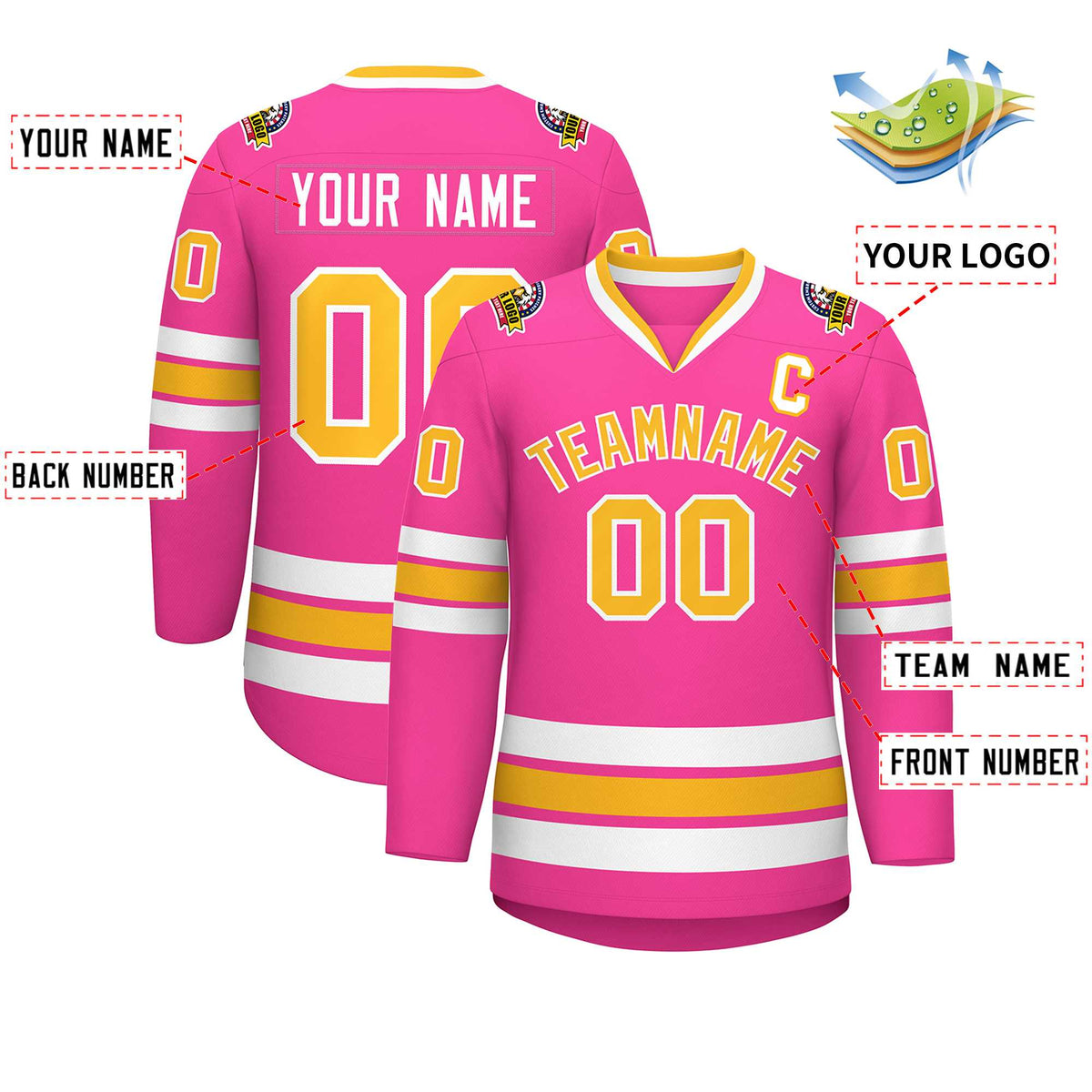 Custom Pink Gold-White Classic Style Hockey Jersey Limited