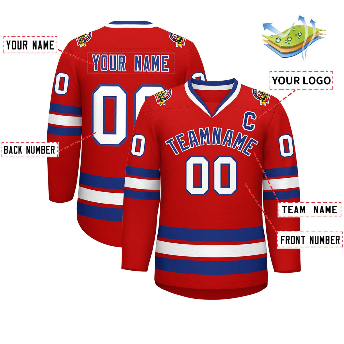 Custom Red Royal-White Classic Style Hockey Jersey Limited