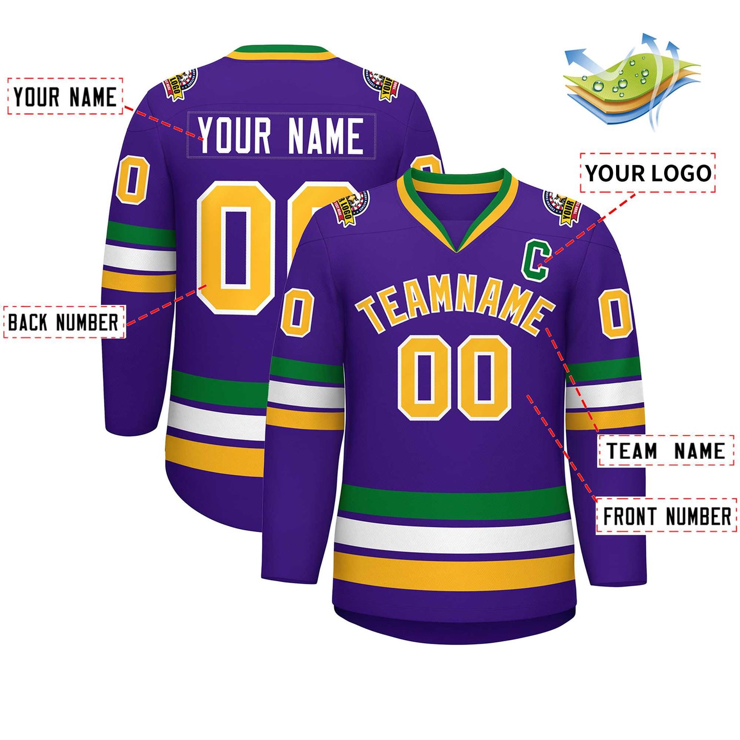 Custom Purple Gold-White Classic Style Hockey Jersey Limited