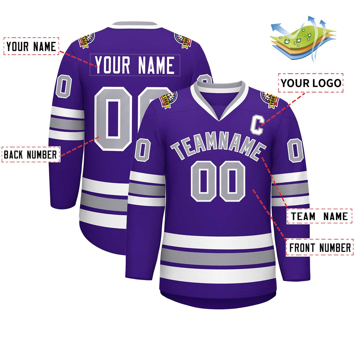 Custom Purple Gray-White Classic Style Hockey Jersey Limited