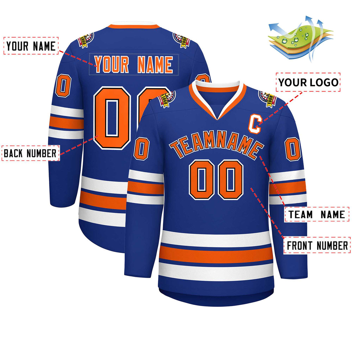 Custom Royal Orange Black-White Classic Style Hockey Jersey Limited