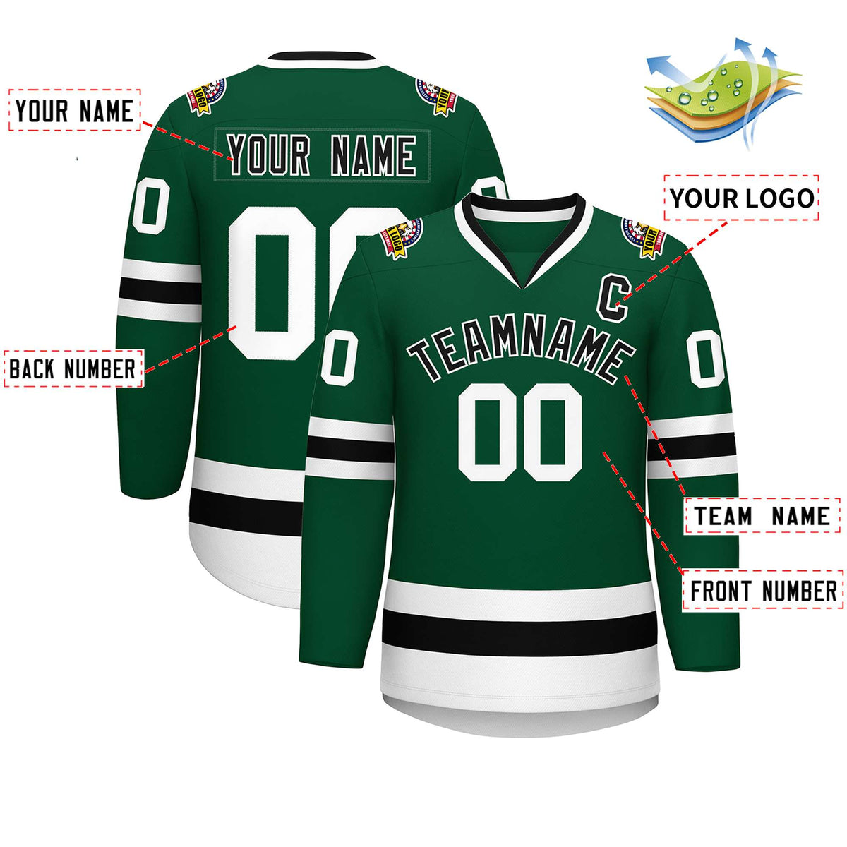 Custom Green Black-White Classic Style Hockey Jersey Limited