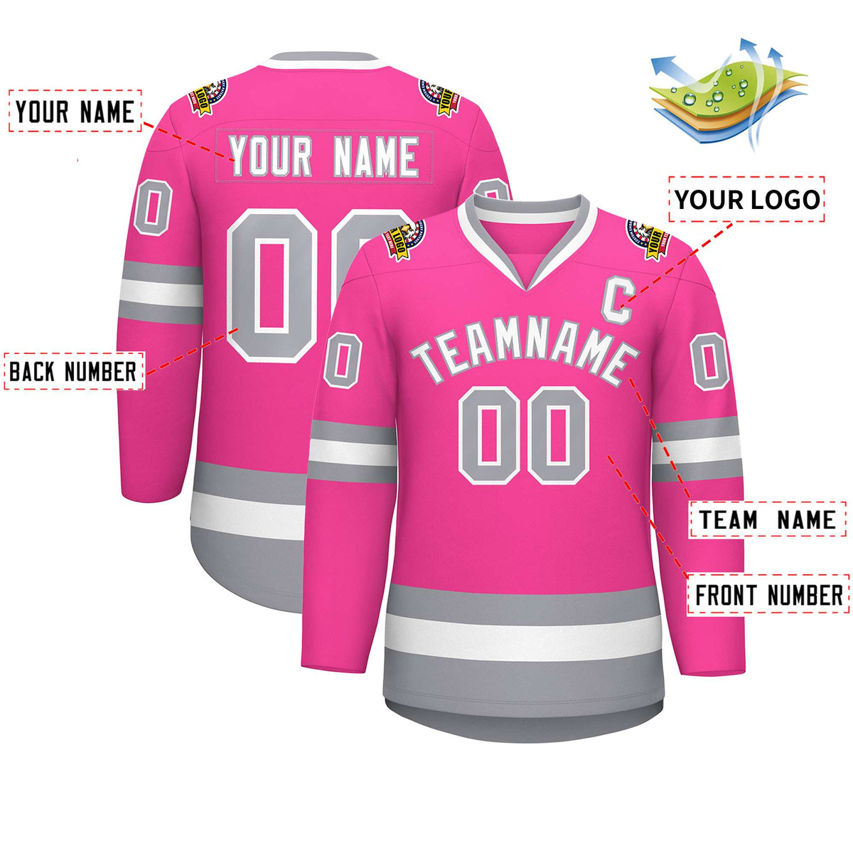 Custom Pink White-Gray Classic Style Hockey Jersey Limited