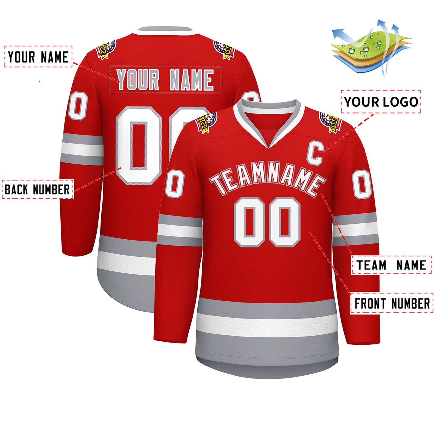 Custom Red White Red-Gray Classic Style Hockey Jersey Limited