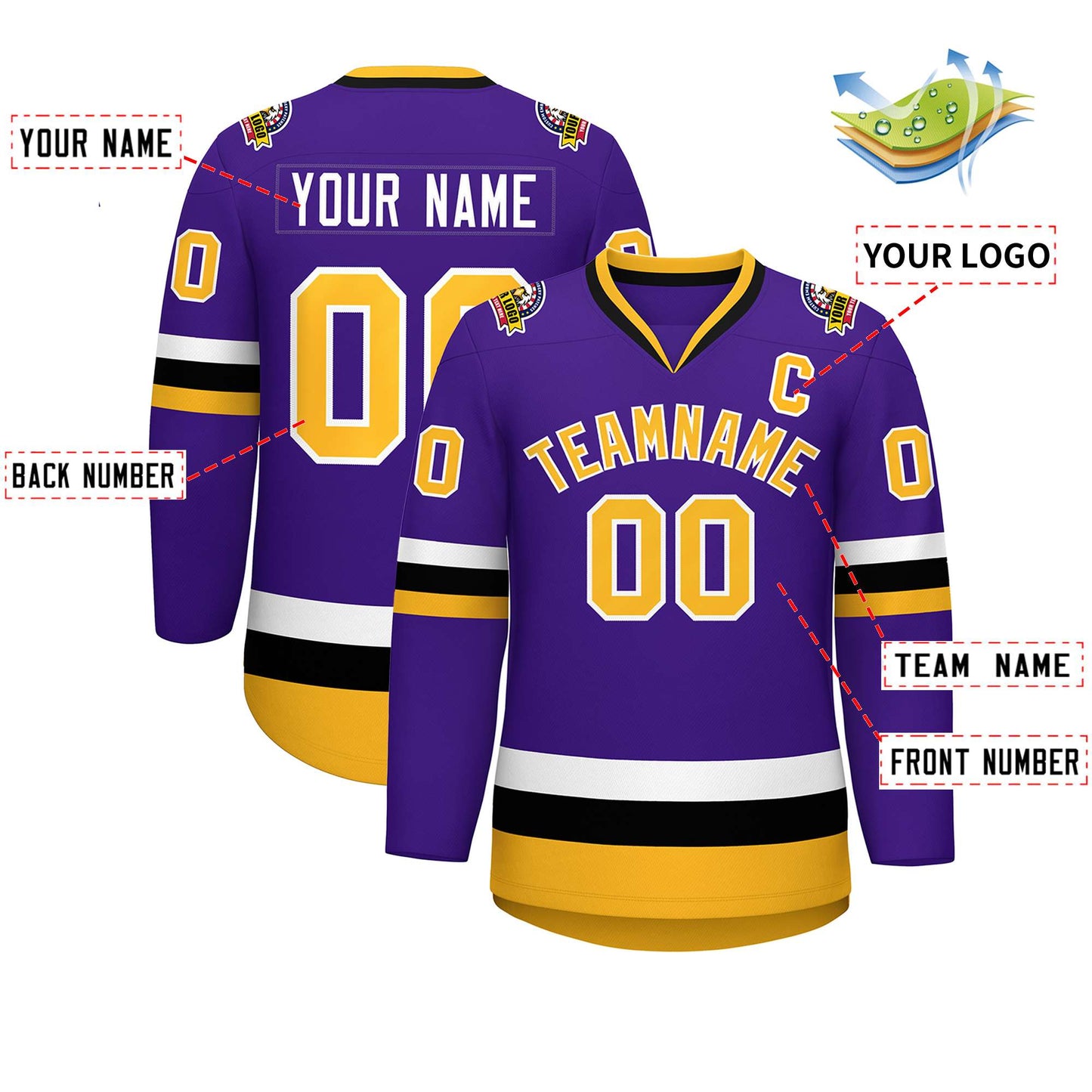 Custom Purple Gold-White Classic Style Hockey Jersey Limited