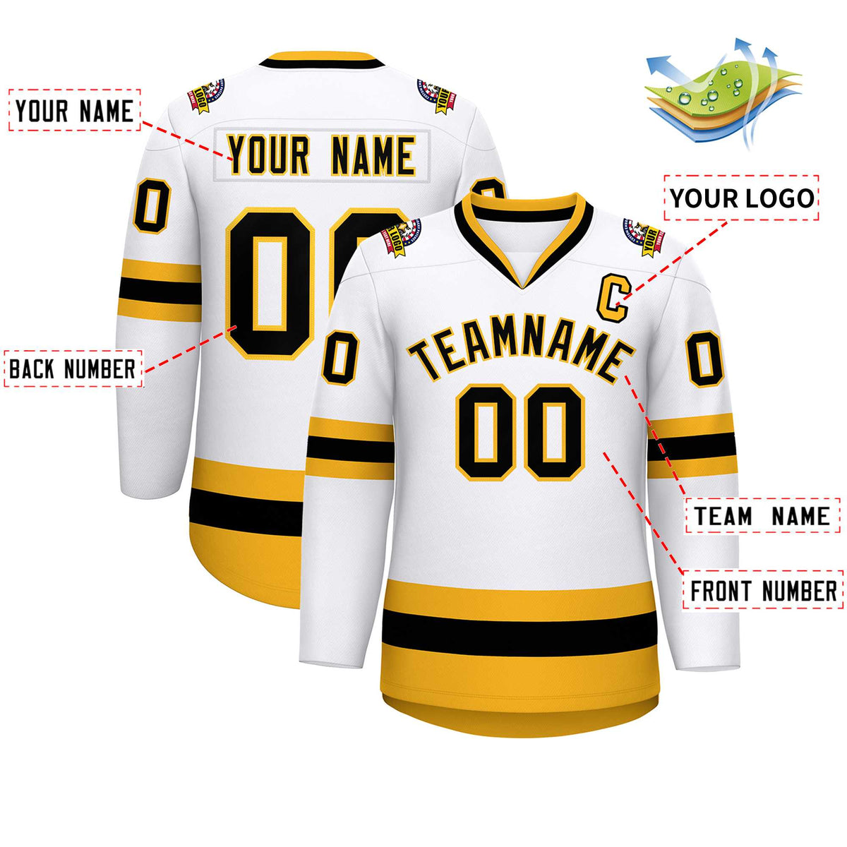 Custom White Black-Gold Classic Style Hockey Jersey Limited