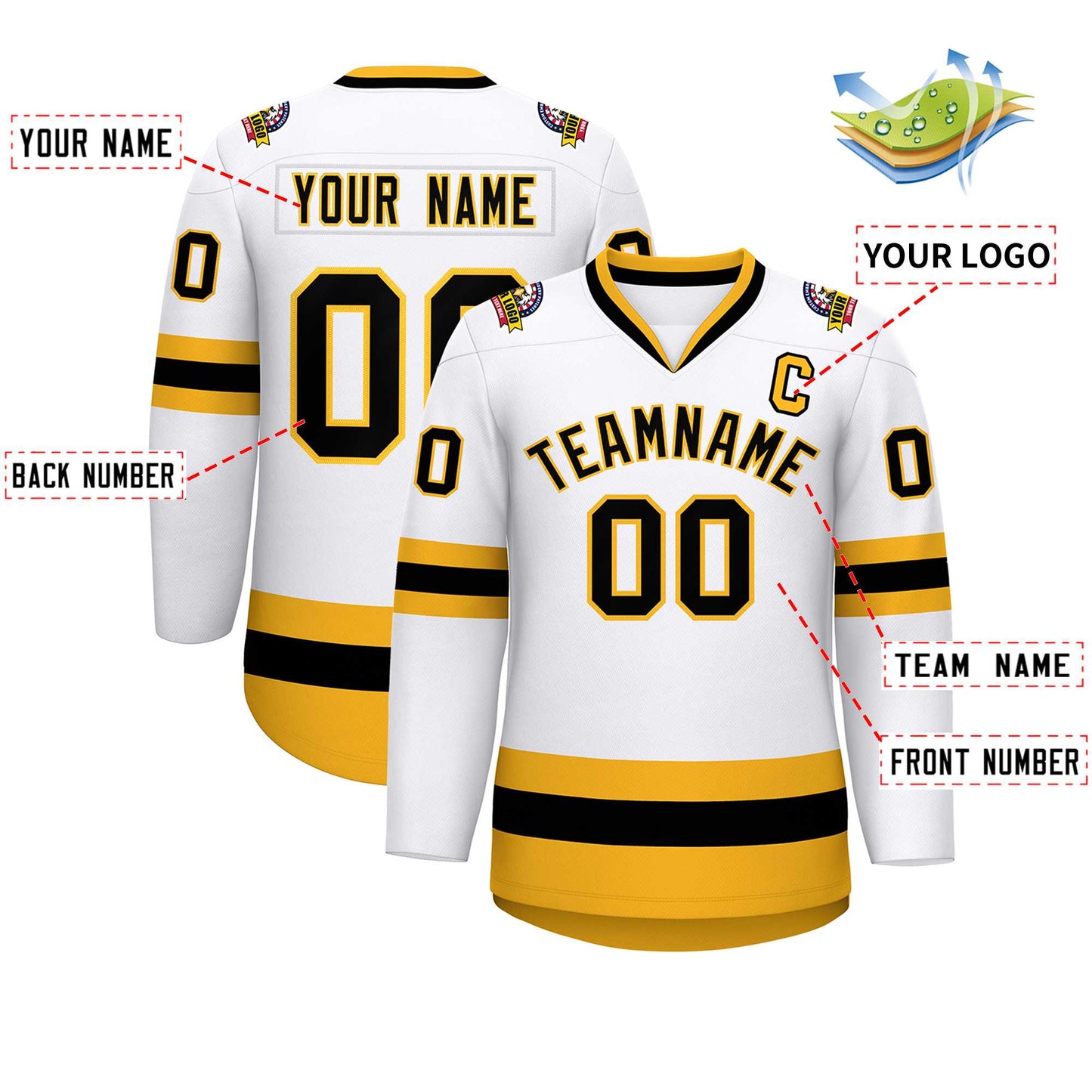 Custom White Black-Gold Classic Style Hockey Jersey Limited
