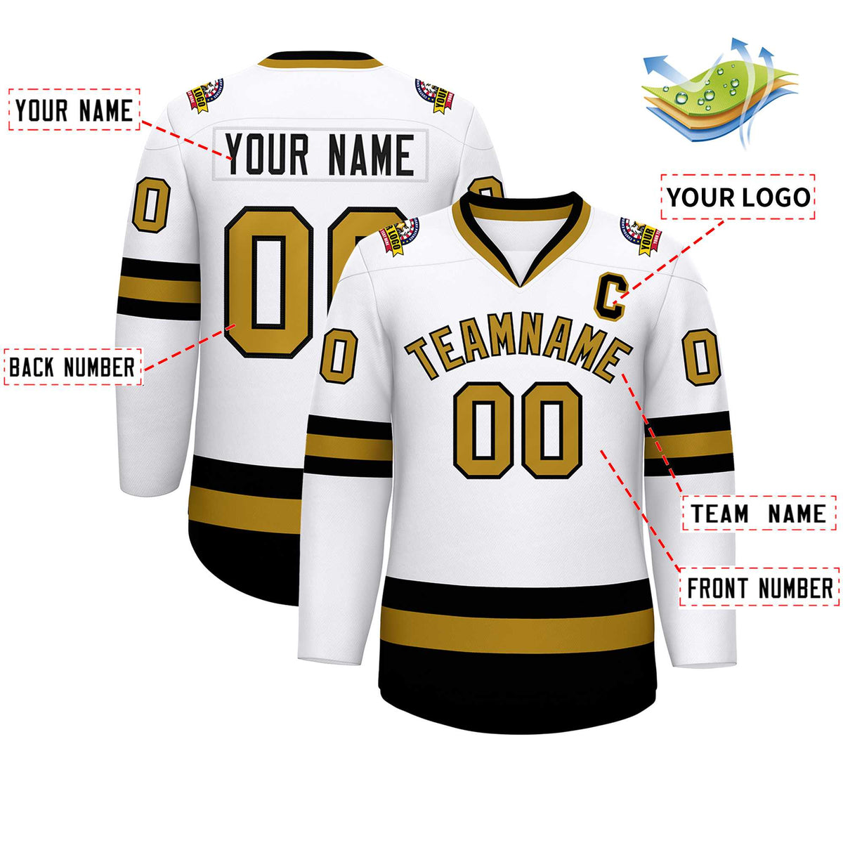 Custom White Old Gold-Black Classic Style Hockey Jersey Limited