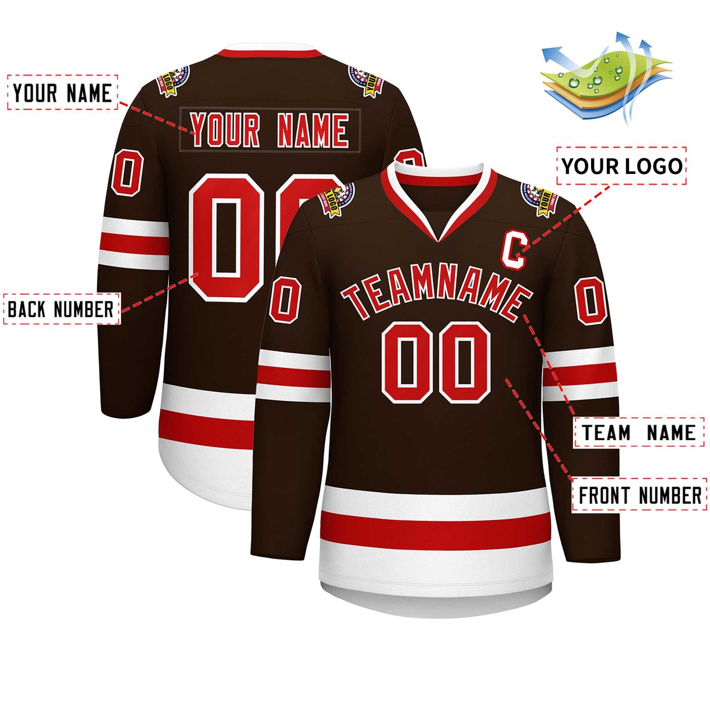 Custom Brown Red-White Classic Style Hockey Jersey Limited