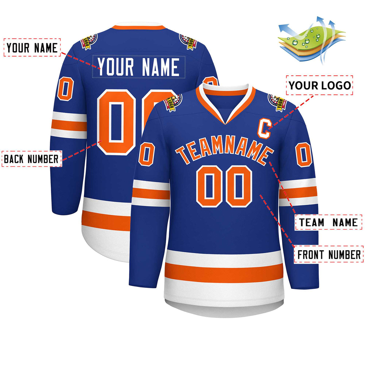 Custom Royal Orange-White Classic Style Hockey Jersey Limited
