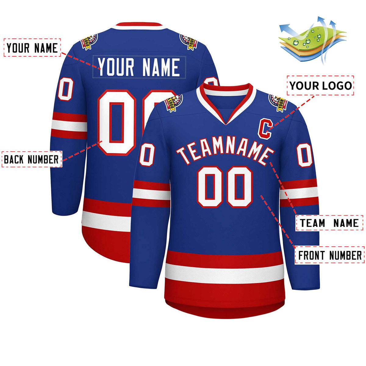 Custom Royal White-Red Classic Style Hockey Jersey Limited