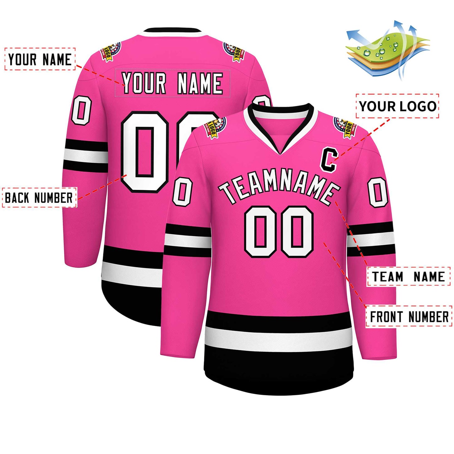 Custom Pink White-Black Classic Style Hockey Jersey Limited