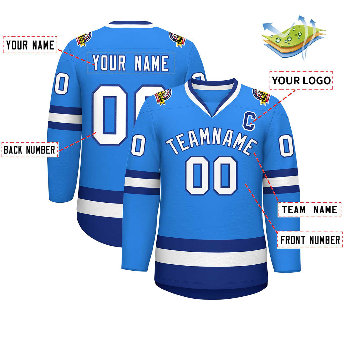Custom Powder Blue White-Royal Classic Style Hockey Jersey Limited