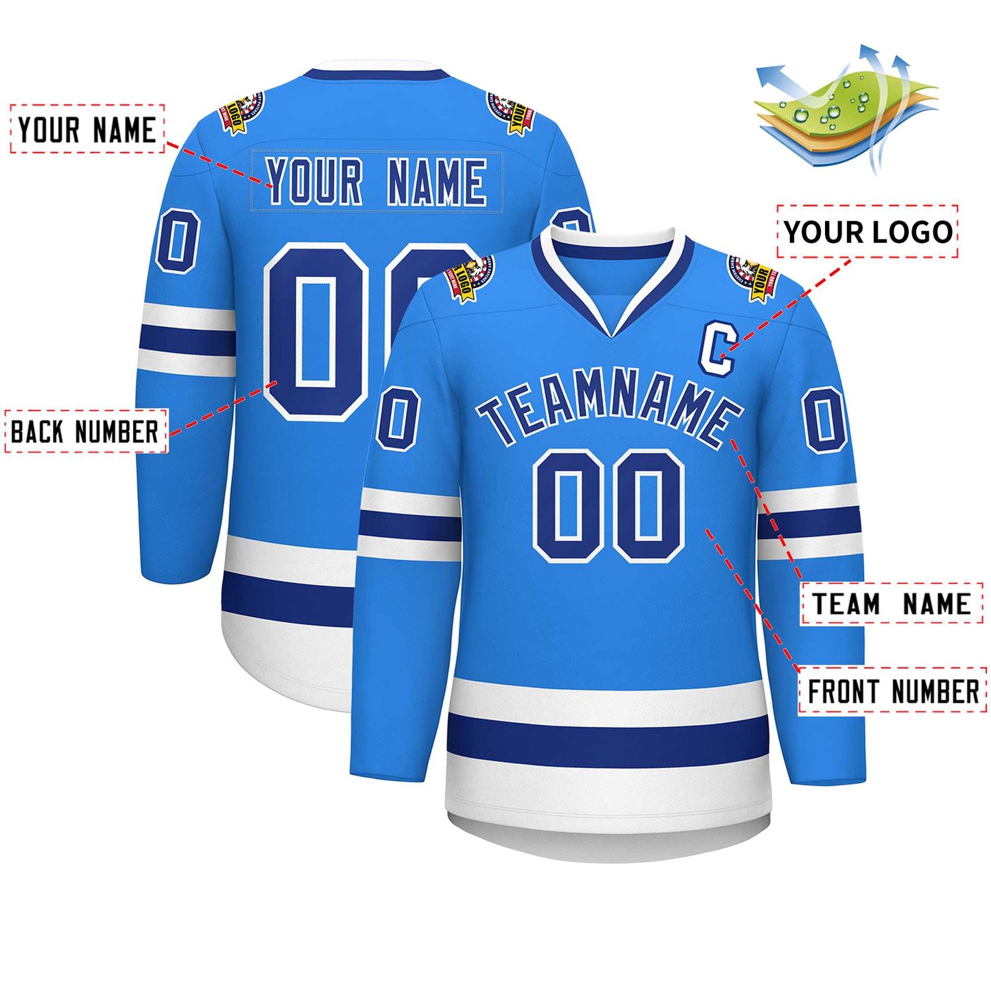 Custom Powder Blue Royal-White Classic Style Hockey Jersey Limited