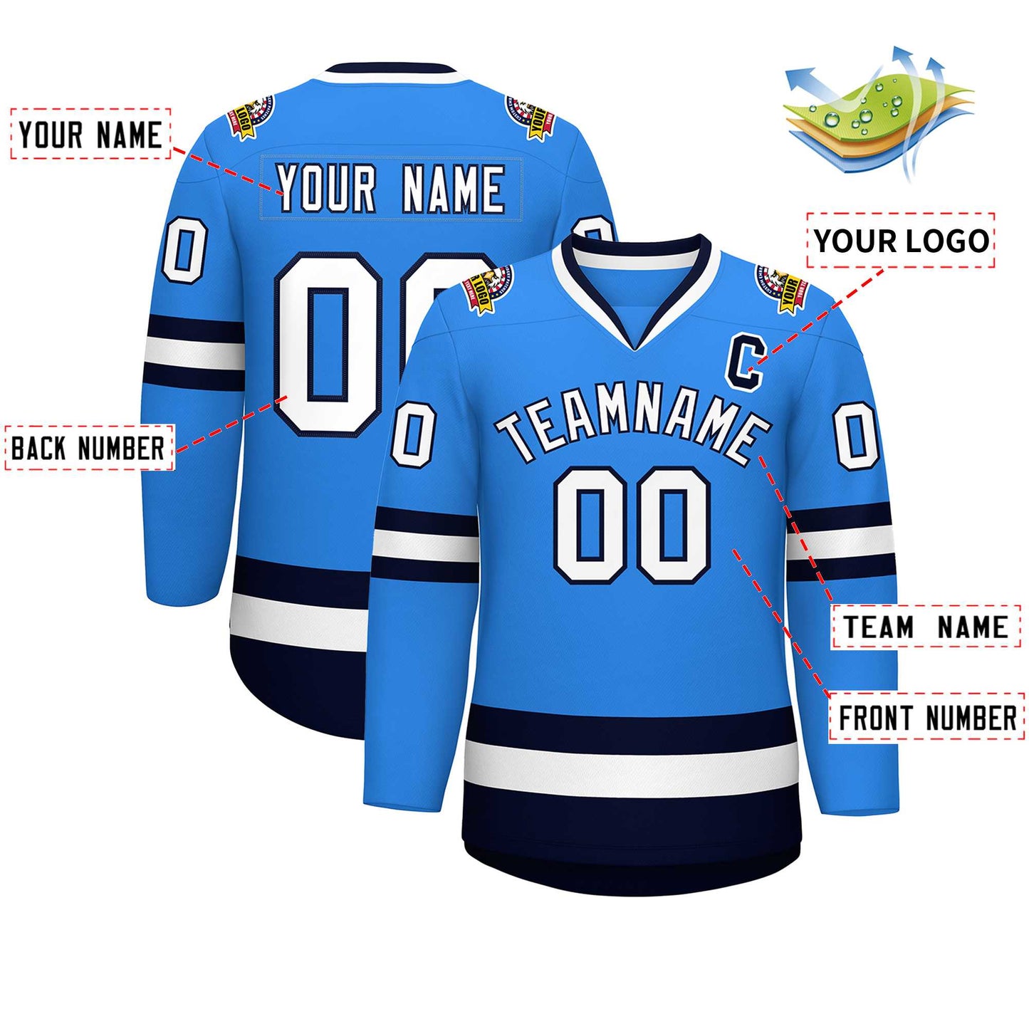 Custom Powder Blue White-Navy Classic Style Hockey Jersey Limited