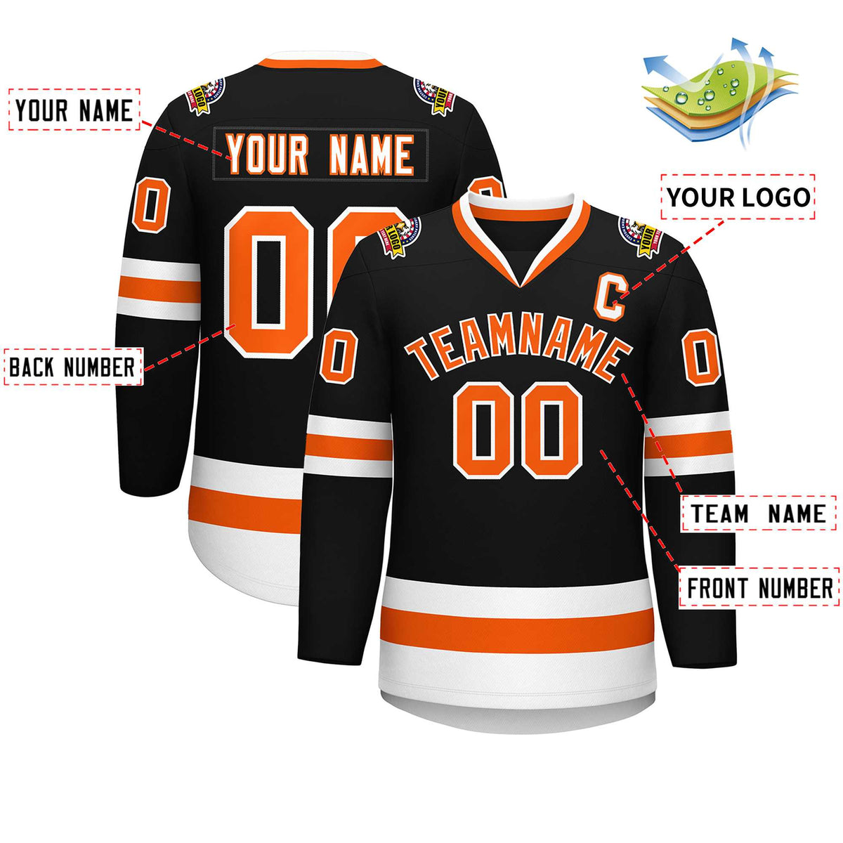 Custom Black Orange-White Classic Style Hockey Jersey Limited