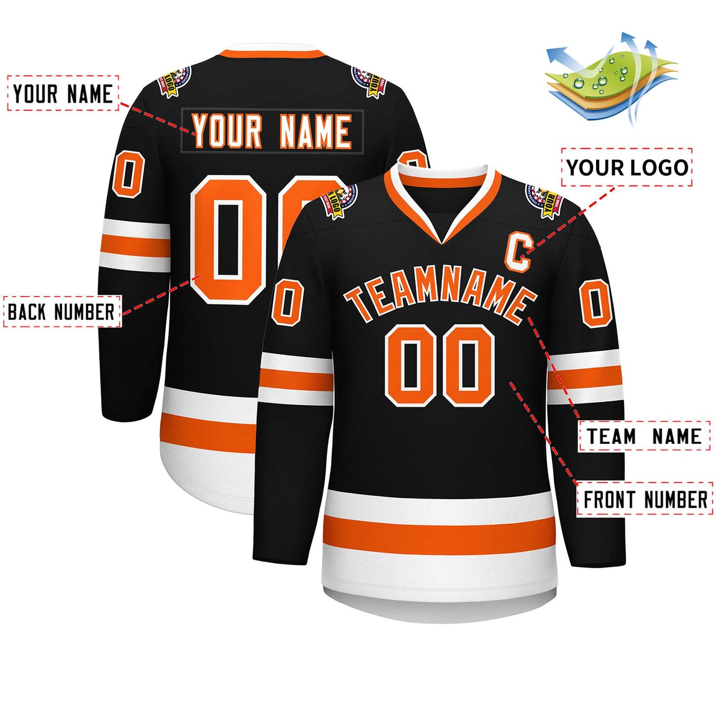 Custom Black Orange-White Classic Style Hockey Jersey Limited