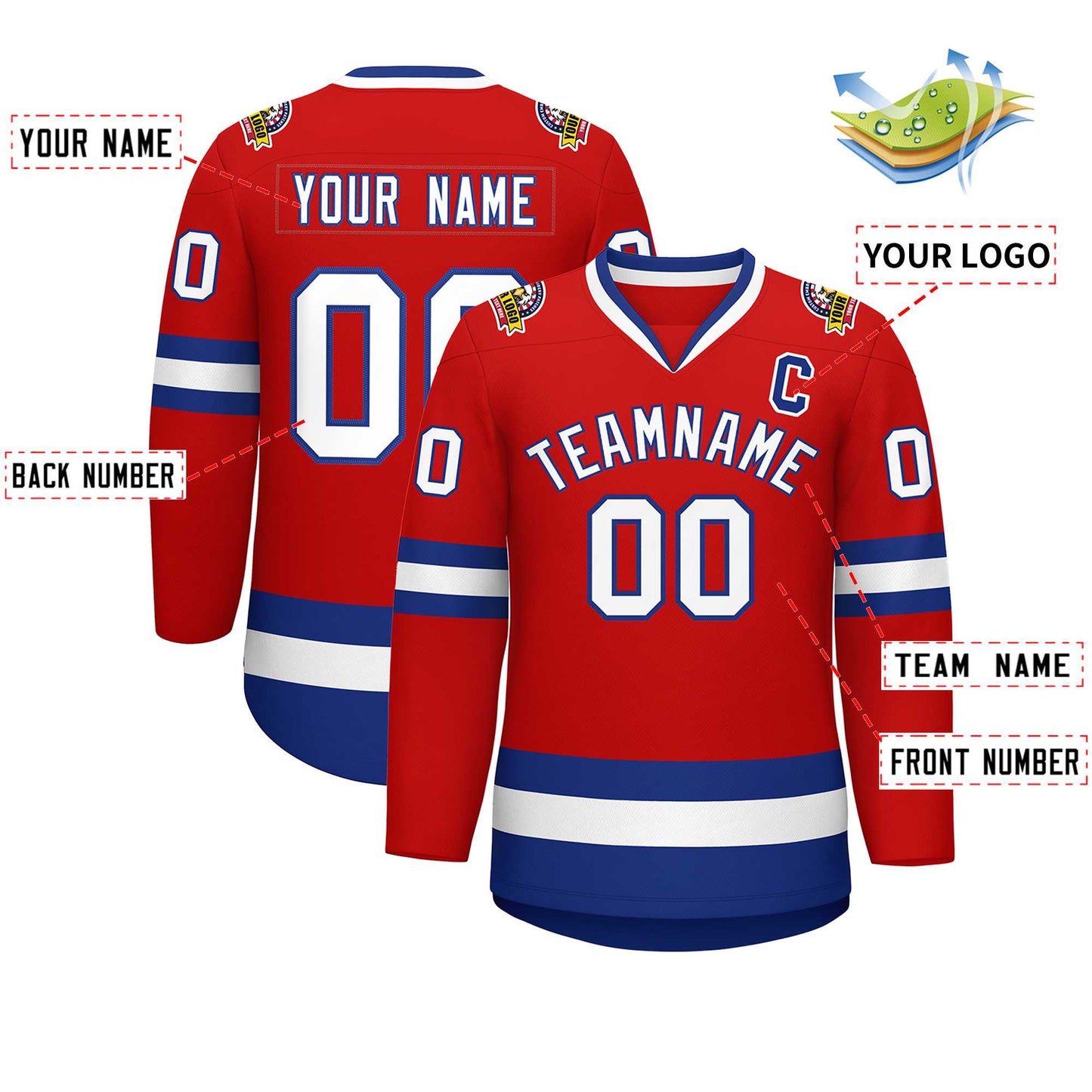 Custom Red White-Royal Classic Style Hockey Jersey Limited