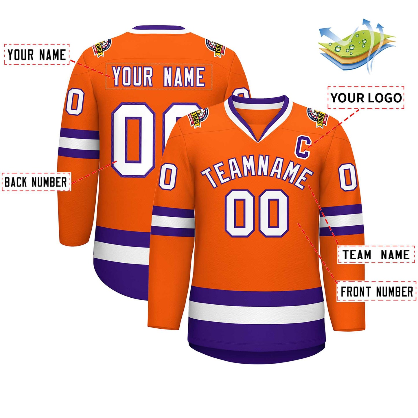 Custom Orange White-Purple Classic Style Hockey Jersey Limited