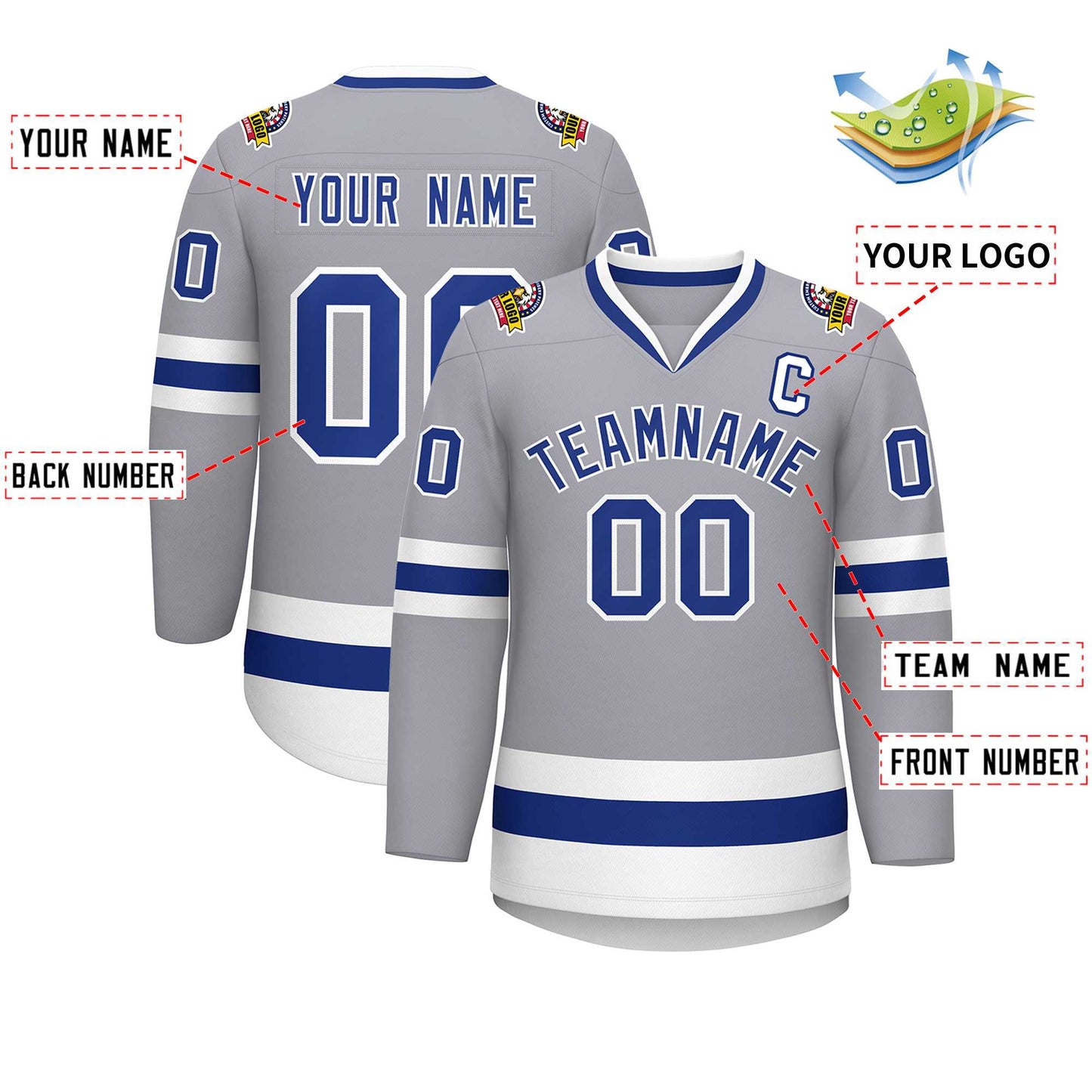 Custom Gray Royal-White Classic Style Hockey Jersey Limited