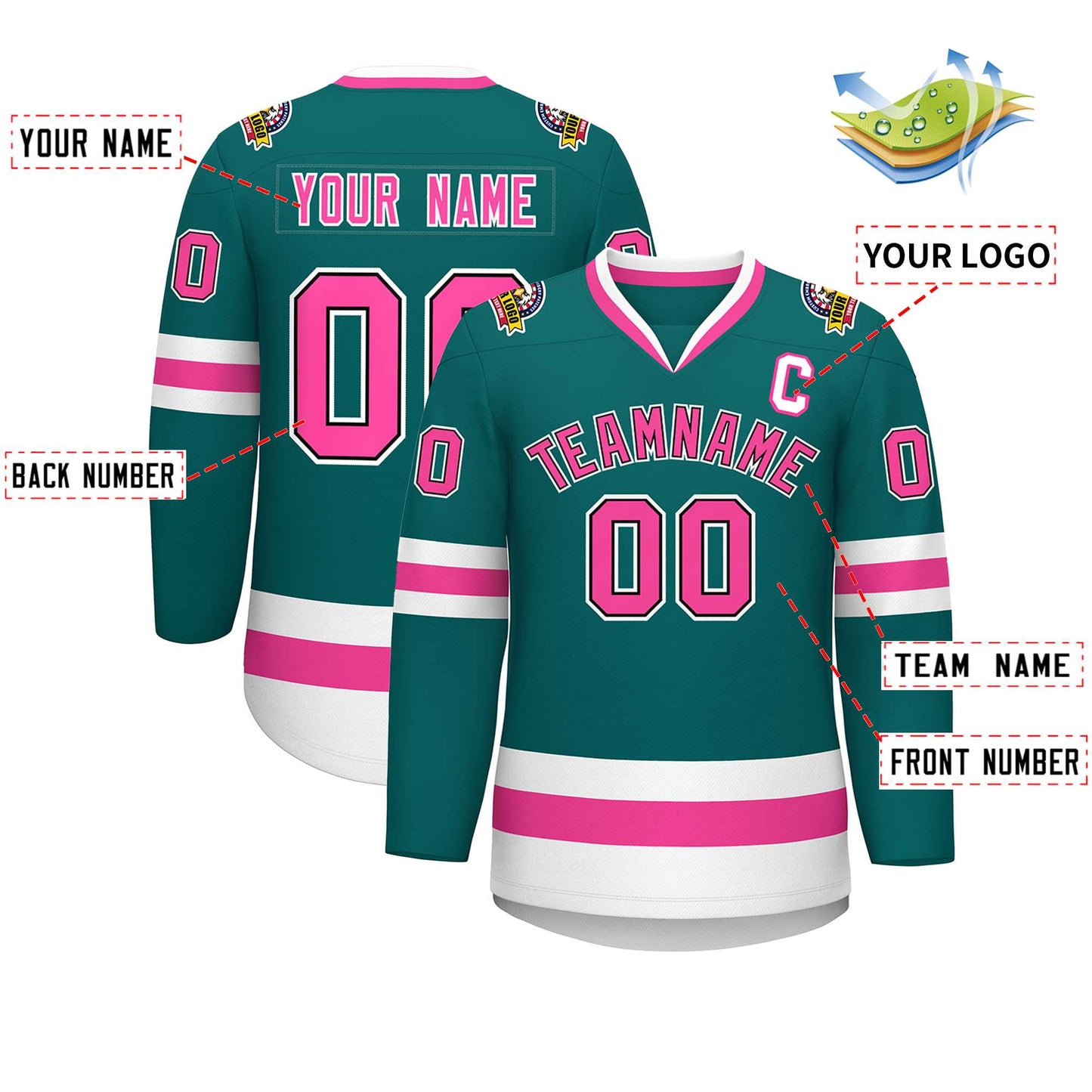 Custom Teal Pink Black-White Classic Style Hockey Jersey Limited