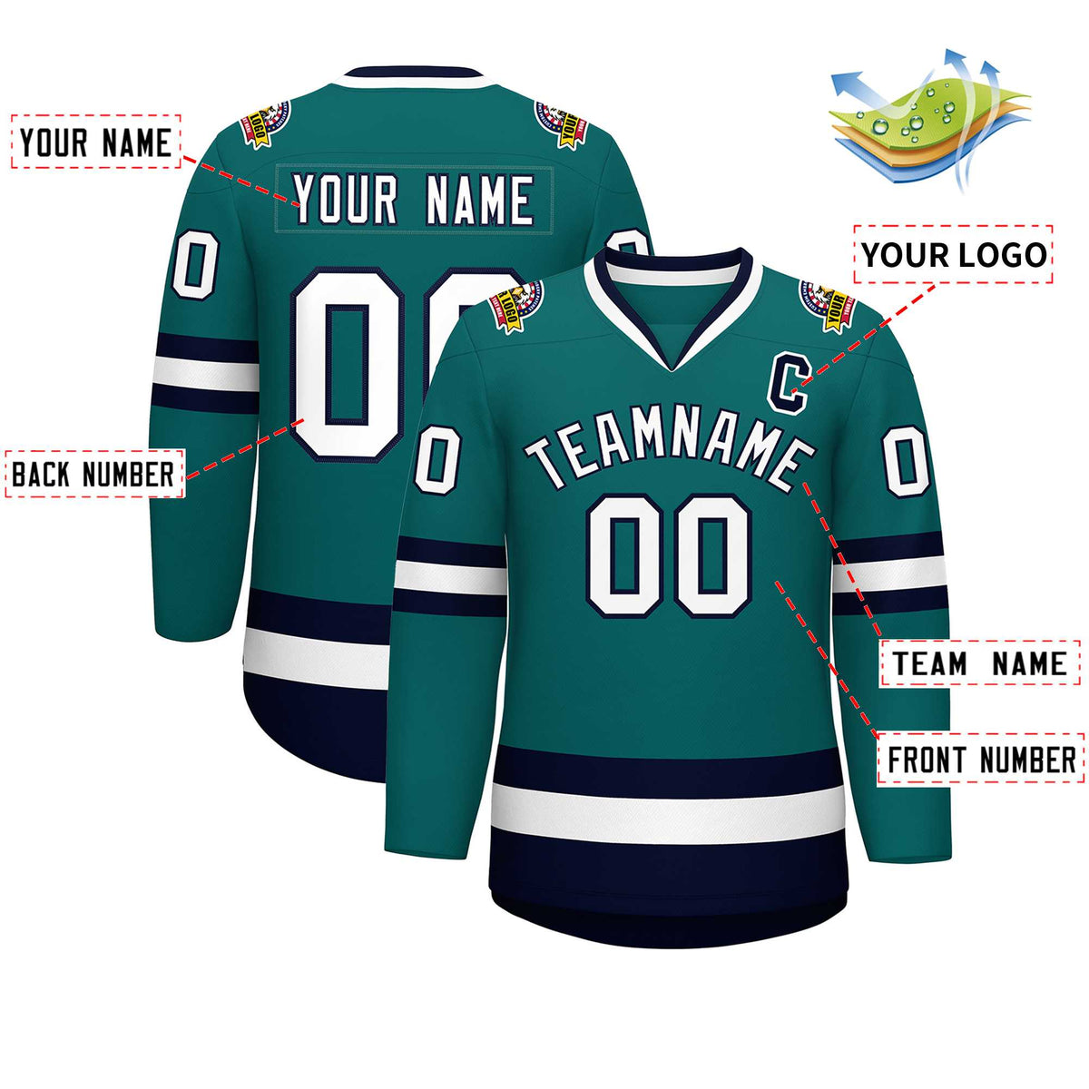 Custom Teal White-Navy Classic Style Hockey Jersey Limited