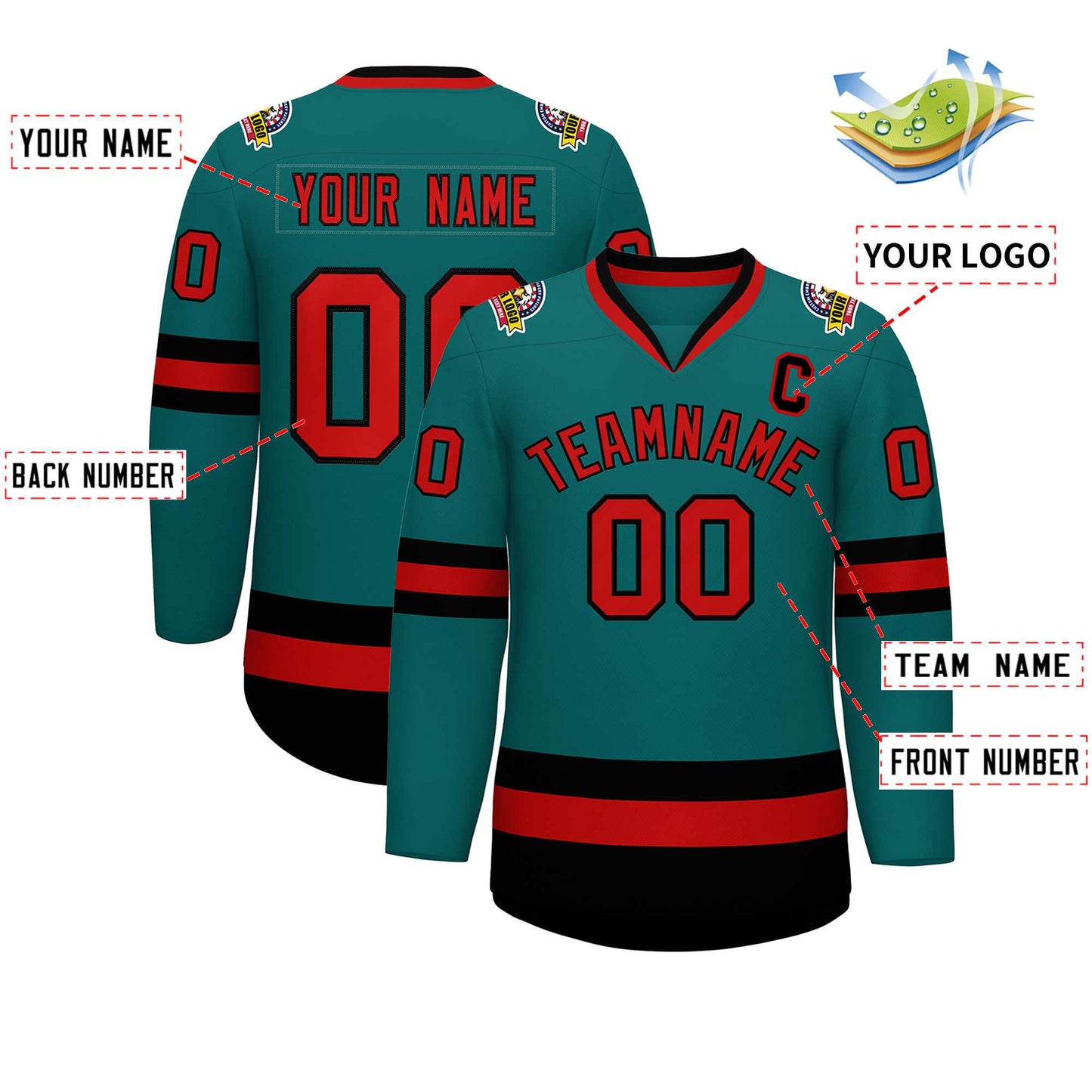 Custom Teal Red-Black Classic Style Hockey Jersey Limited