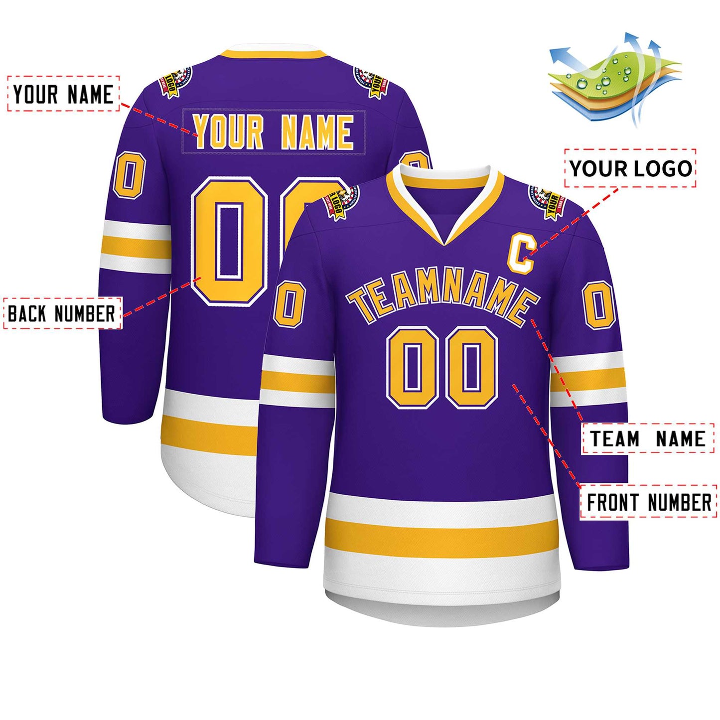 Custom Purple Gold Purple-White Classic Style Hockey Jersey Limited