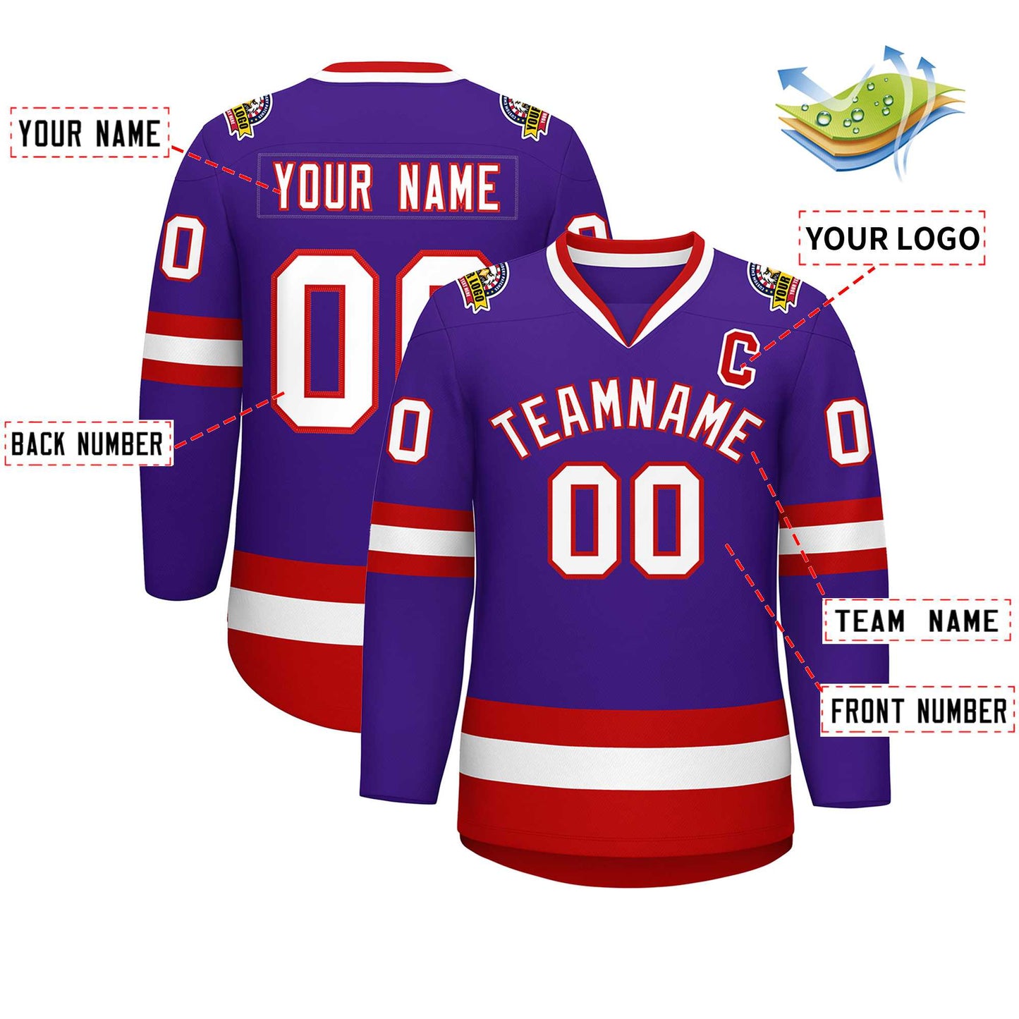 Custom Purple White-Red Classic Style Hockey Jersey Limited