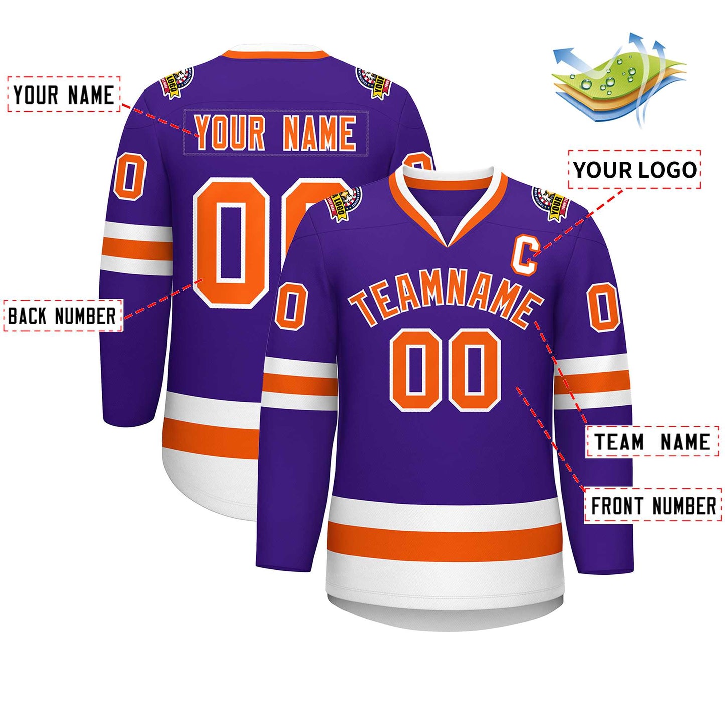 Custom Purple Orange-White Classic Style Hockey Jersey Limited