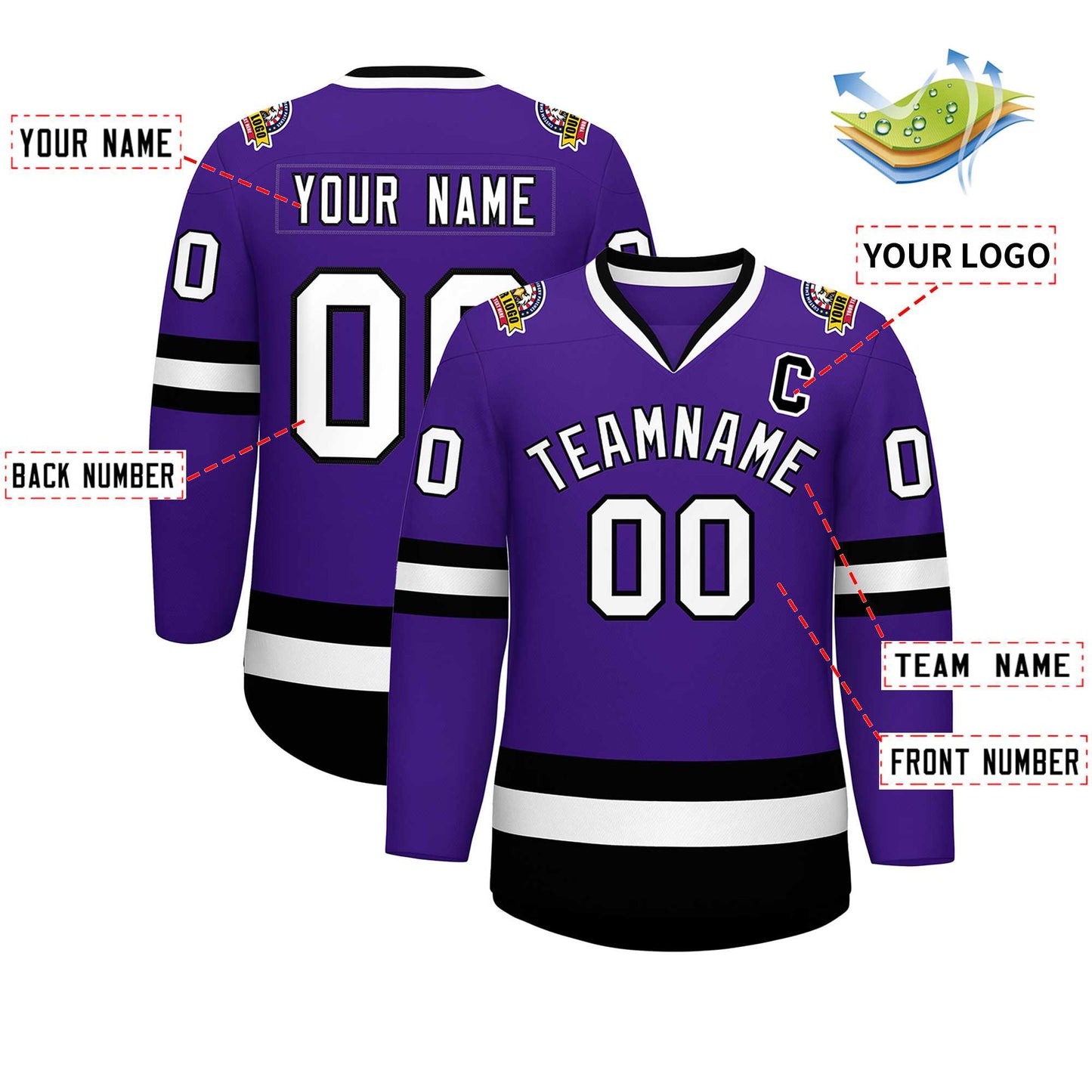 Custom Purple White-Black Classic Style Hockey Jersey Limited