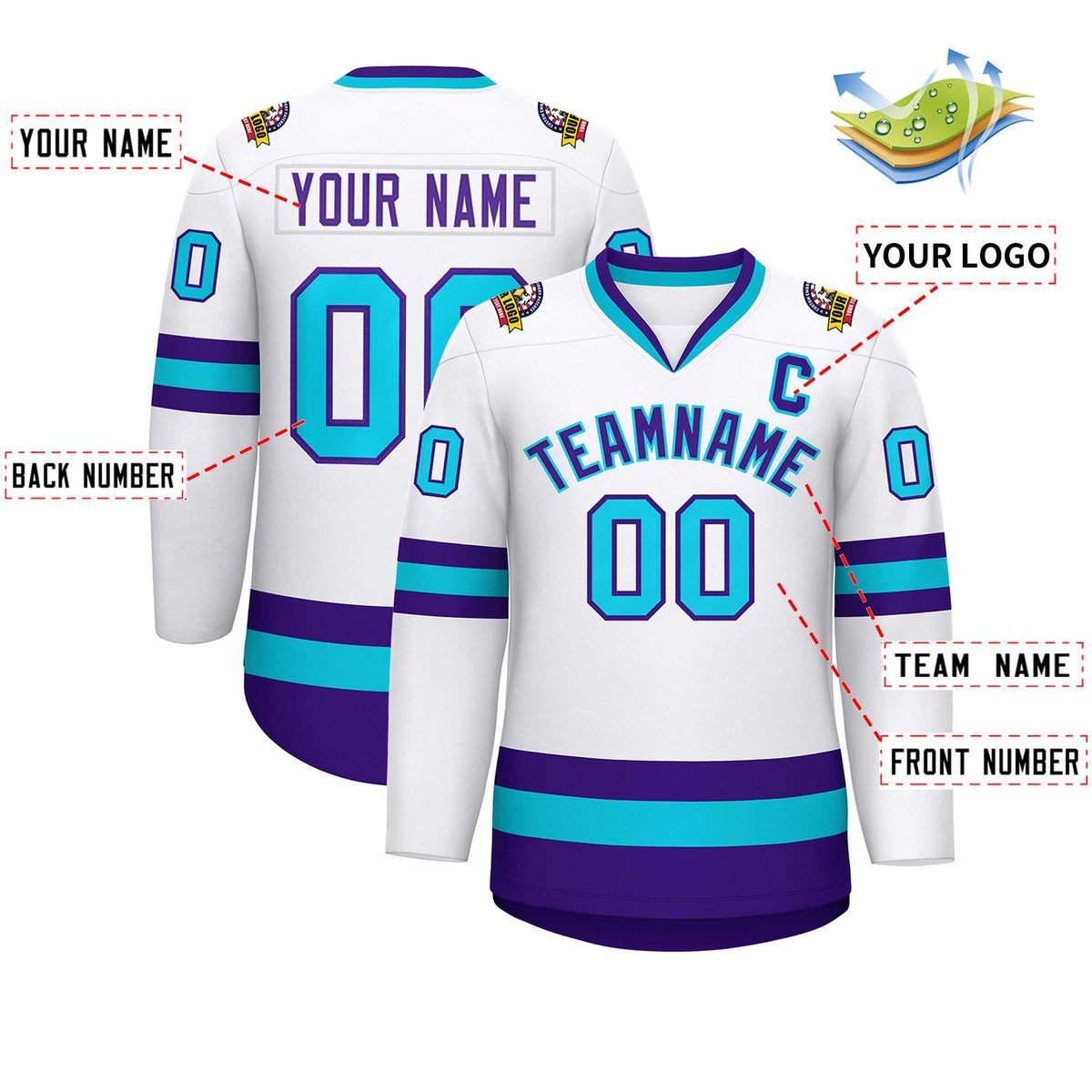 Custom White Purple-Powder Blue Classic Style Hockey Jersey Limited