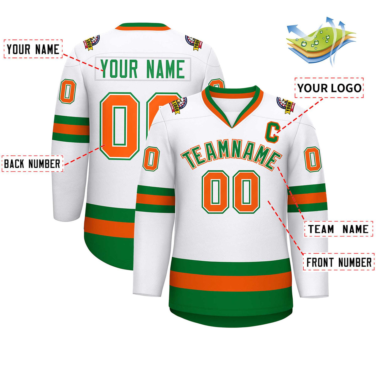 Custom White Kelly Green White-Orange Classic Style Hockey Jersey Limited