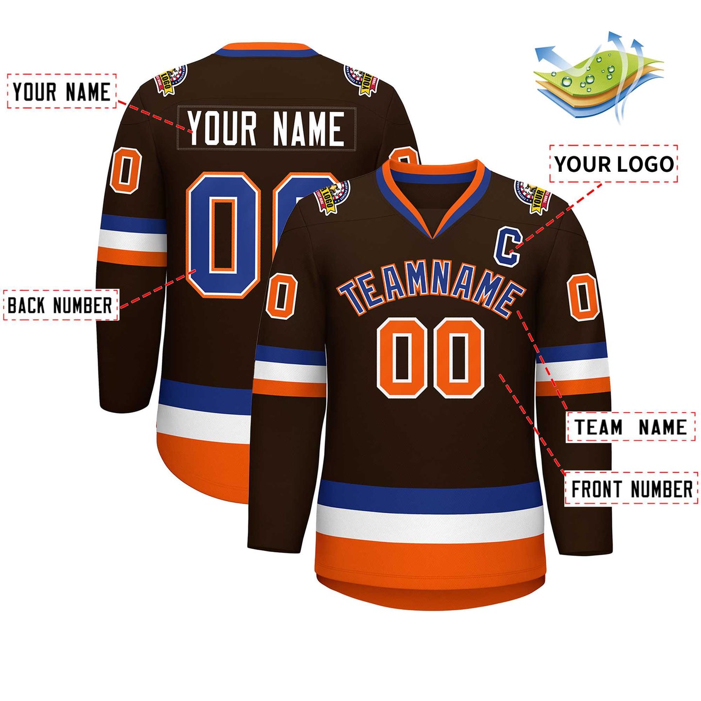 Custom Brown Royal White-Orange Classic Style Hockey Jersey Limited