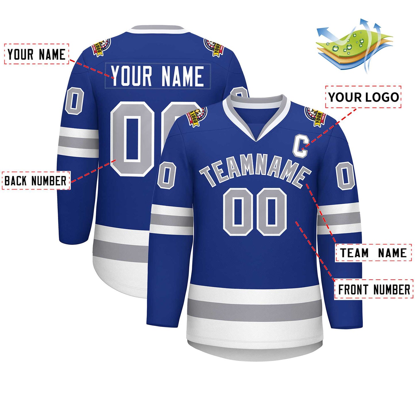 Custom Royal Gray-White Classic Style Hockey Jersey Limited