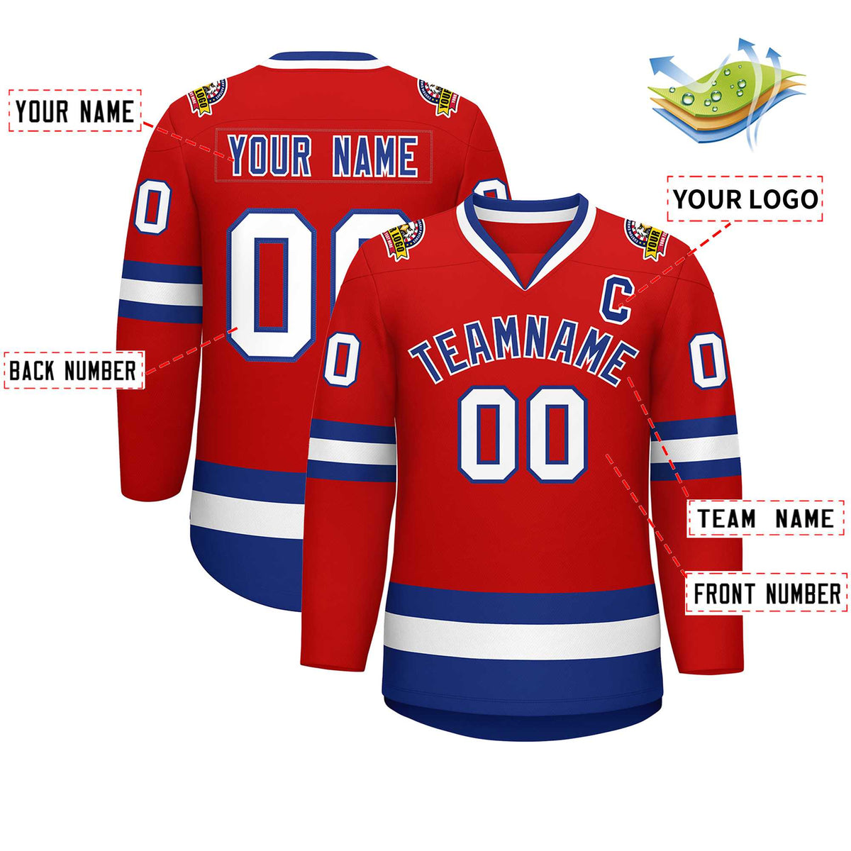 Custom Red Royal-White Classic Style Hockey Jersey Limited